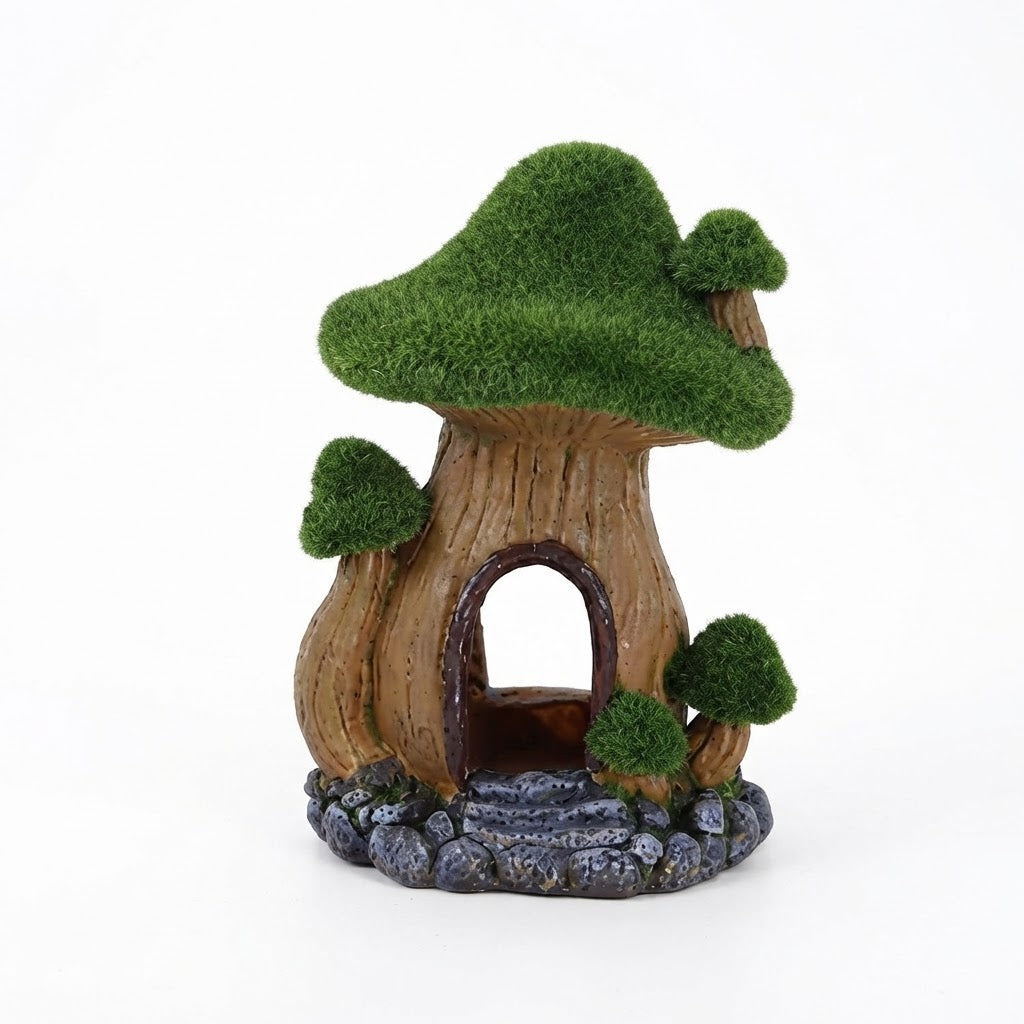 Resin Moss Hide Cave with Fake Moss for Aquarium | Décor for Guppy, Shrimp & Small Fish Tank Hiding House