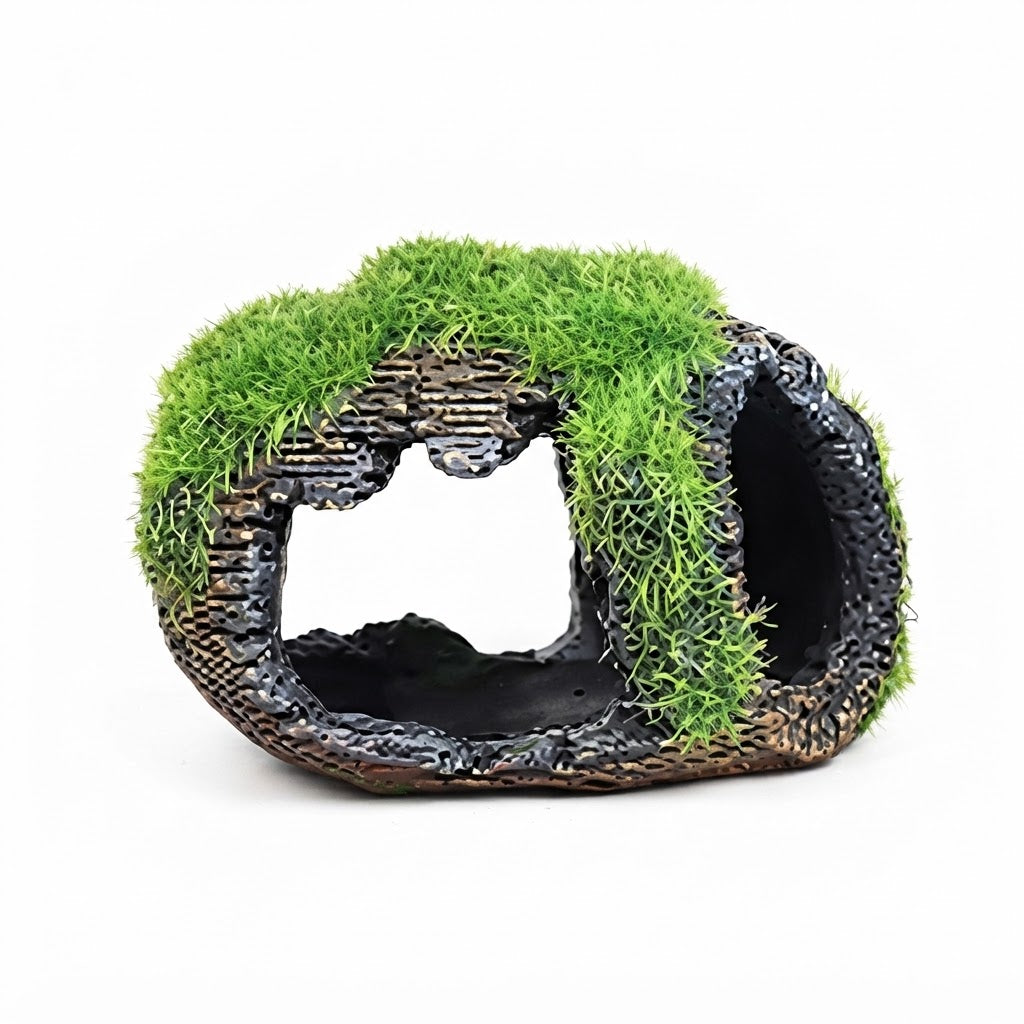 Hollow Barrel-Shaped Hide Cave for Aquarium | Shrimp House & Cichlid Hiding Décor for Fish Tank
