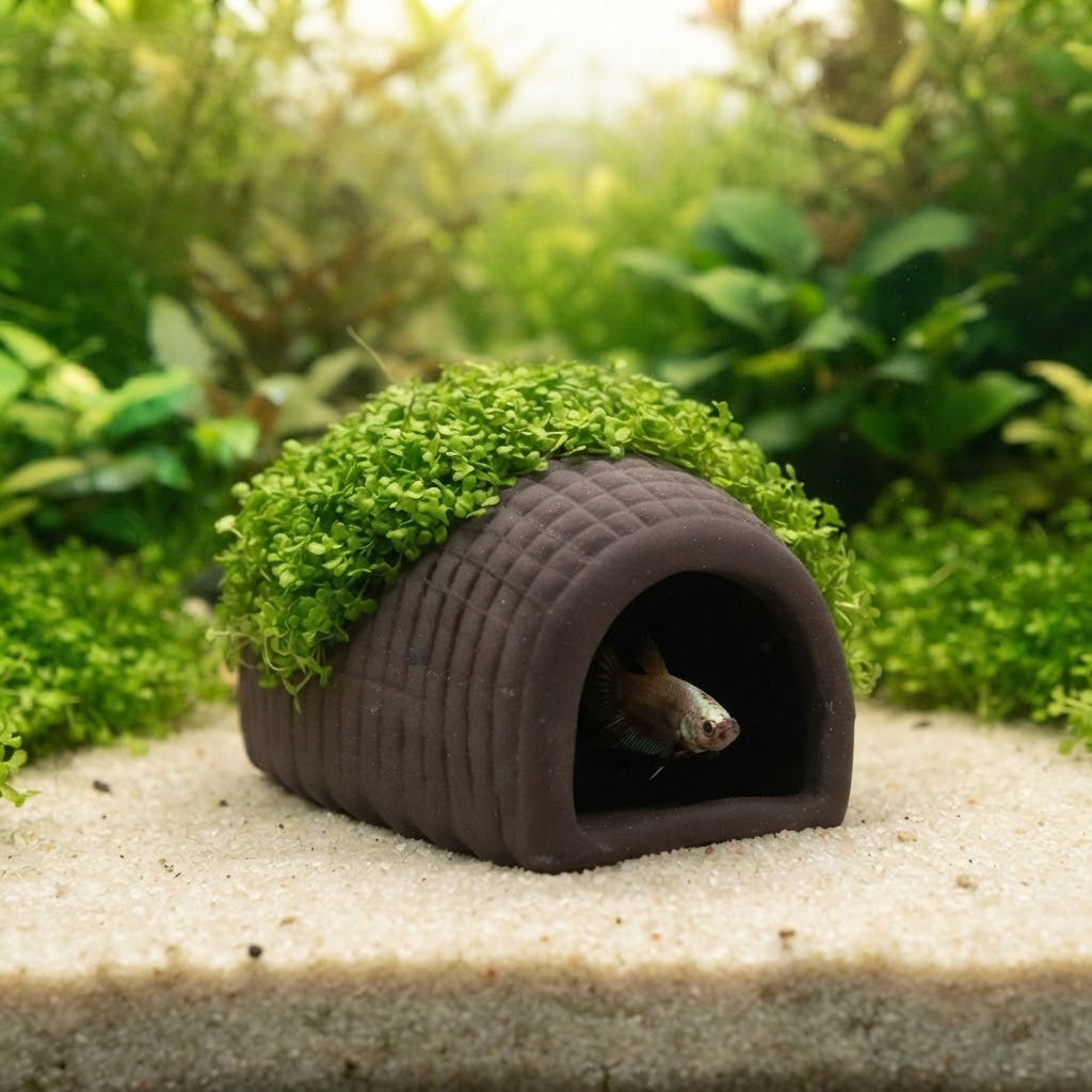 Purple Clay Ceramic Breeding Pot Hide for Aquarium | Shrimp & Fish Hiding Cave Tank Décor, Breeding & Display Pot