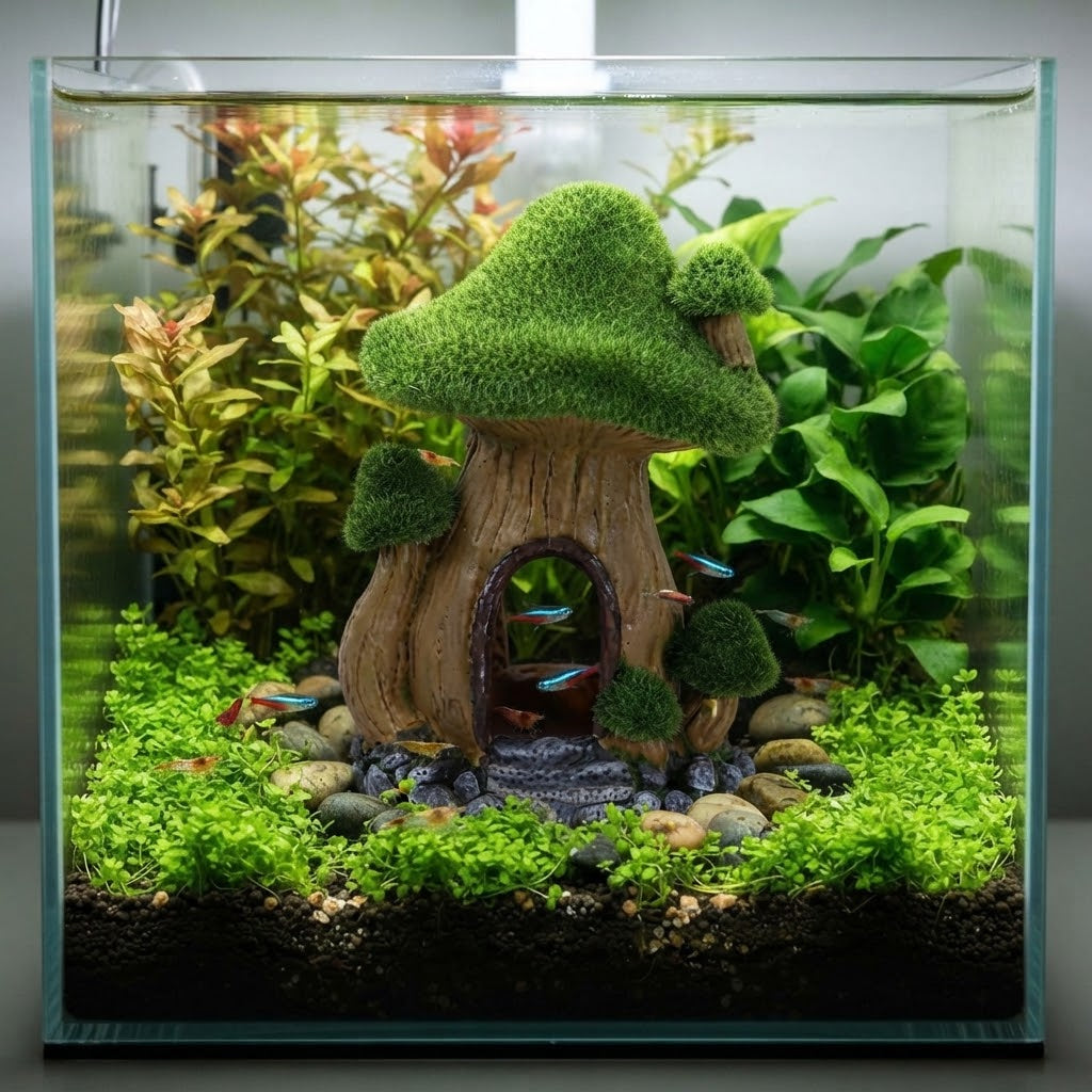 Resin Moss Hide Cave with Fake Moss for Aquarium | Décor for Guppy, Shrimp & Small Fish Tank Hiding House