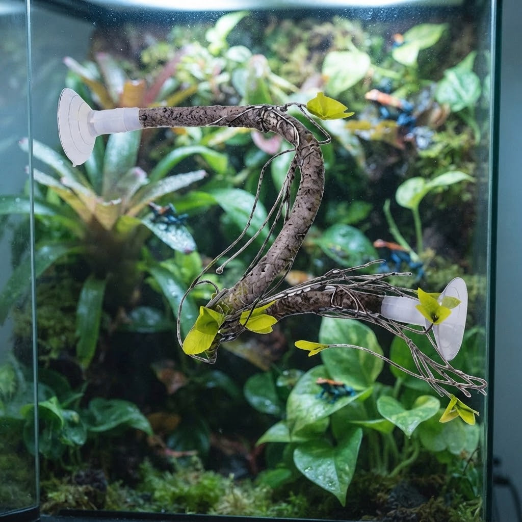 Suction Cup Faux Vine & Branch Perch for Reptile Terrarium | Climbing Décor for Snake, Gecko, Lizard & Turtle Tank