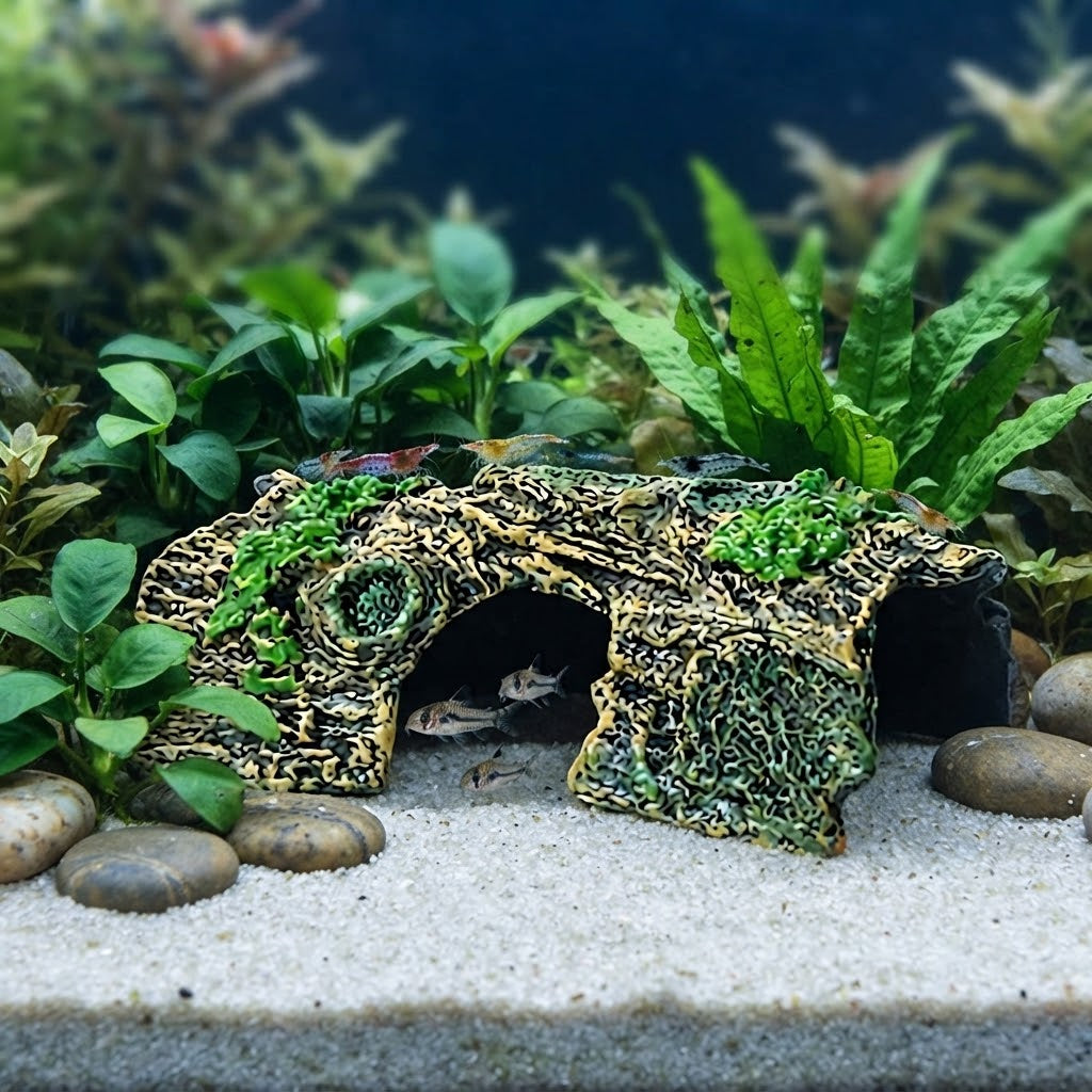 Resin Tree Stump Hide Cave for Reptiles & Fish | Realistic Wood-Look Hiding Cave for Shrimp & Aquarium Décor