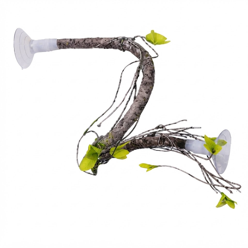 Suction Cup Faux Vine & Branch Perch for Reptile Terrarium | Climbing Décor for Snake, Gecko, Lizard & Turtle Tank