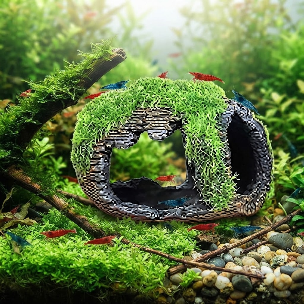 Hollow Barrel-Shaped Hide Cave for Aquarium | Shrimp House & Cichlid Hiding Décor for Fish Tank