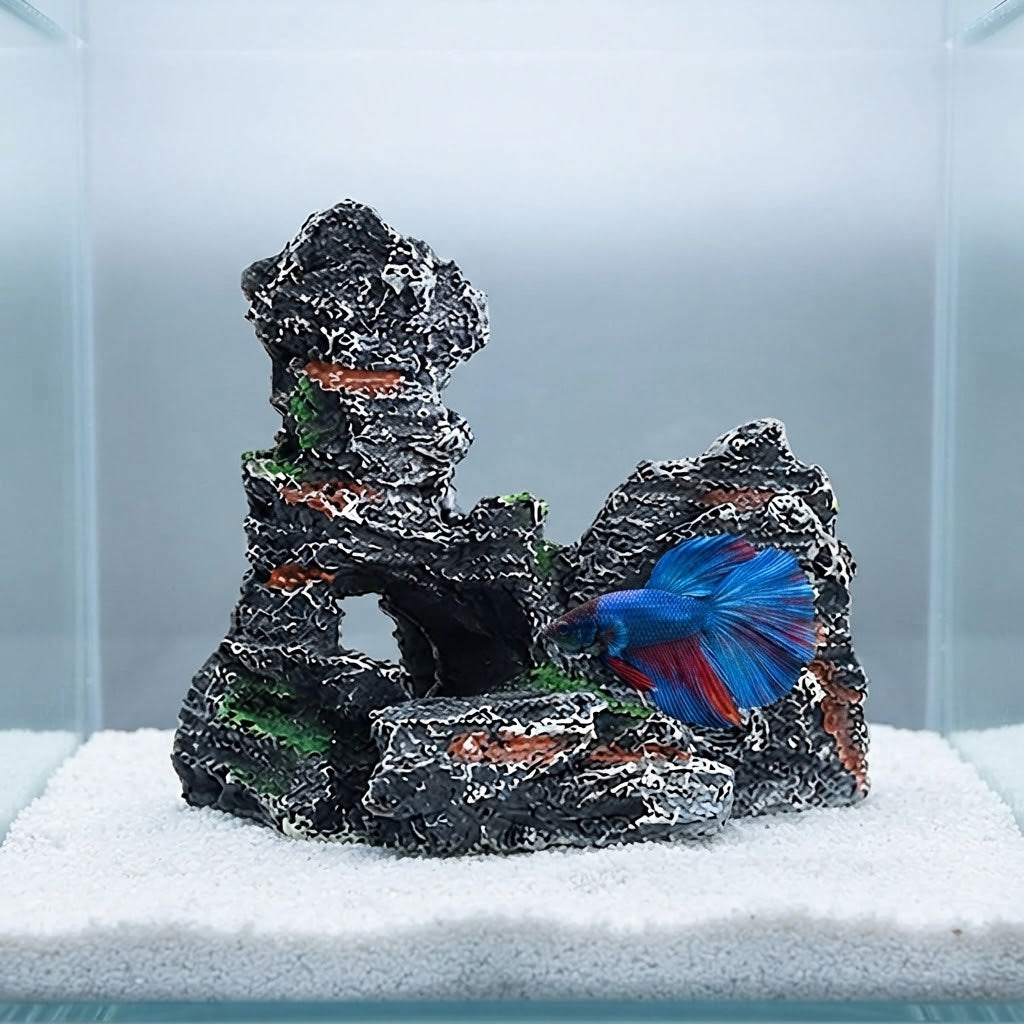 Resin Rock Landscape Ornament for Fish Tank | Realistic Aquarium Décor, Shrimp Hide & Bonsai-Style Miniature