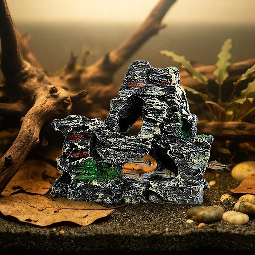 Resin Rock Landscape Ornament for Fish Tank | Realistic Aquarium Décor, Shrimp Hide & Bonsai-Style Miniature
