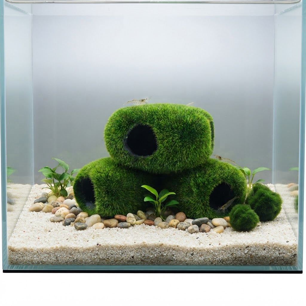 Resin Moss Hide Cave with Fake Moss for Aquarium | Décor for Guppy, Shrimp & Small Fish Tank Hiding House