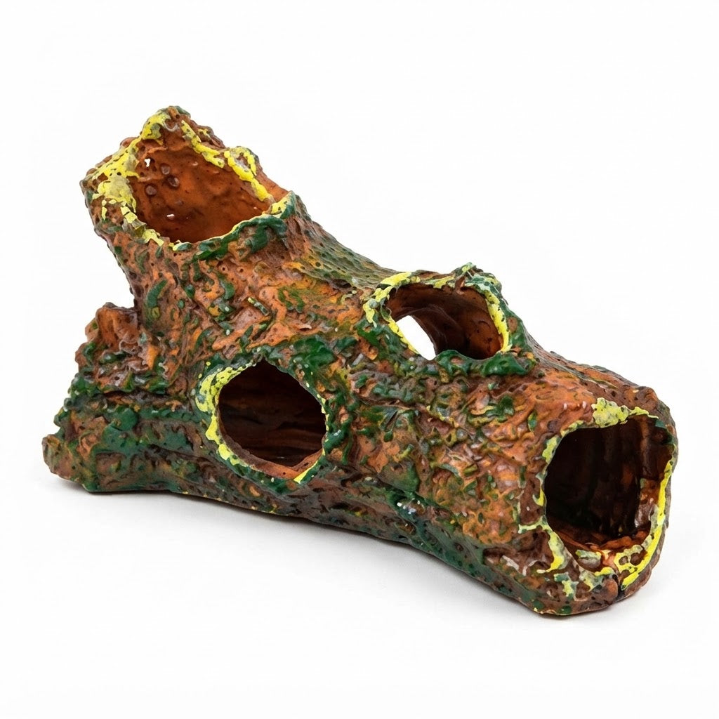 Resin Tree Stump Hide Cave for Reptiles & Fish | Realistic Wood-Look Hiding Cave for Shrimp & Aquarium Décor