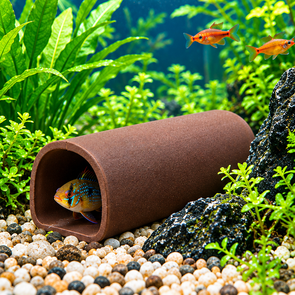 Ceramic Fish Tank Breeding Cave & Hide | Aquarium Décor Pot, Rock Shard & Tile Hiding House for Shrimp & Fish | Small-Medium-Large