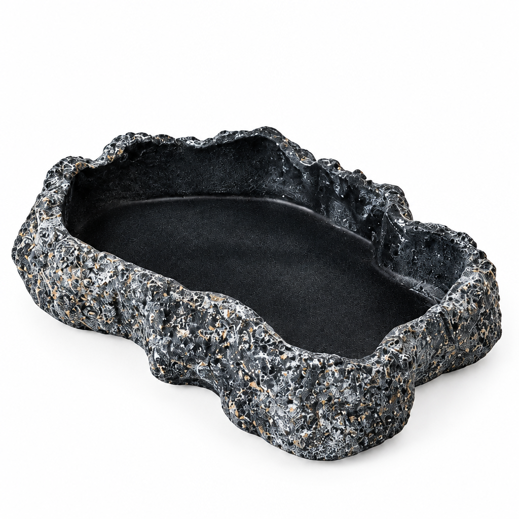 Rock-Look Reptile Food & Water Bowl | Basking Bath Dish for Lizard, Tortoise, Gecko & Snake | Terrarium Feeding & Drinking Dish
