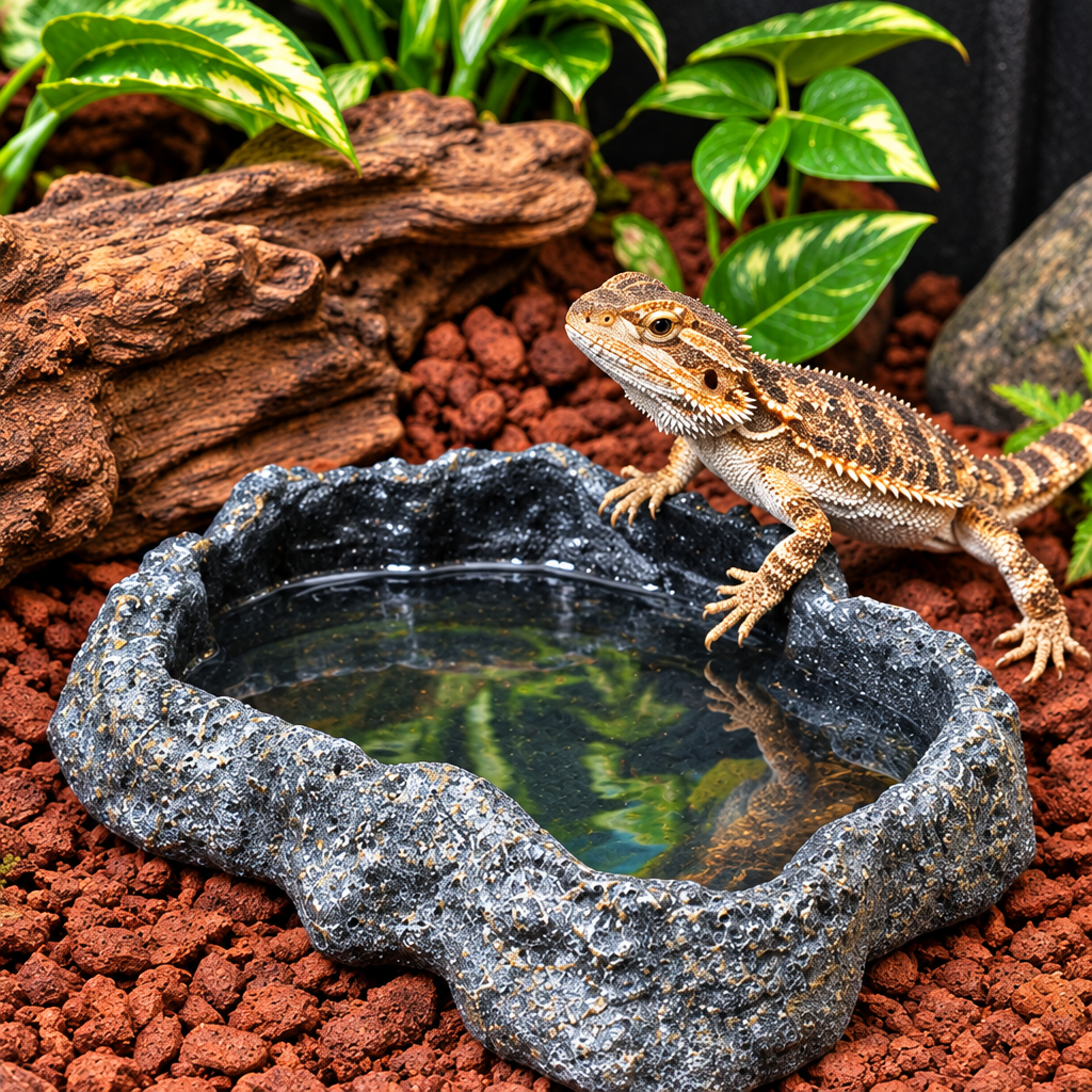Rock-Look Reptile Food & Water Bowl | Basking Bath Dish for Lizard, Tortoise, Gecko & Snake | Terrarium Feeding & Drinking Dish