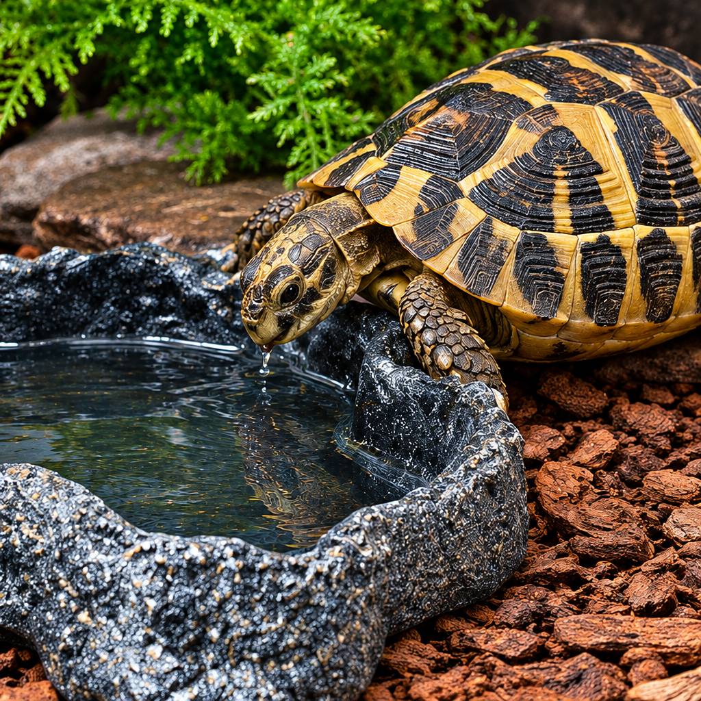 Rock-Look Reptile Food & Water Bowl | Basking Bath Dish for Lizard, Tortoise, Gecko & Snake | Terrarium Feeding & Drinking Dish
