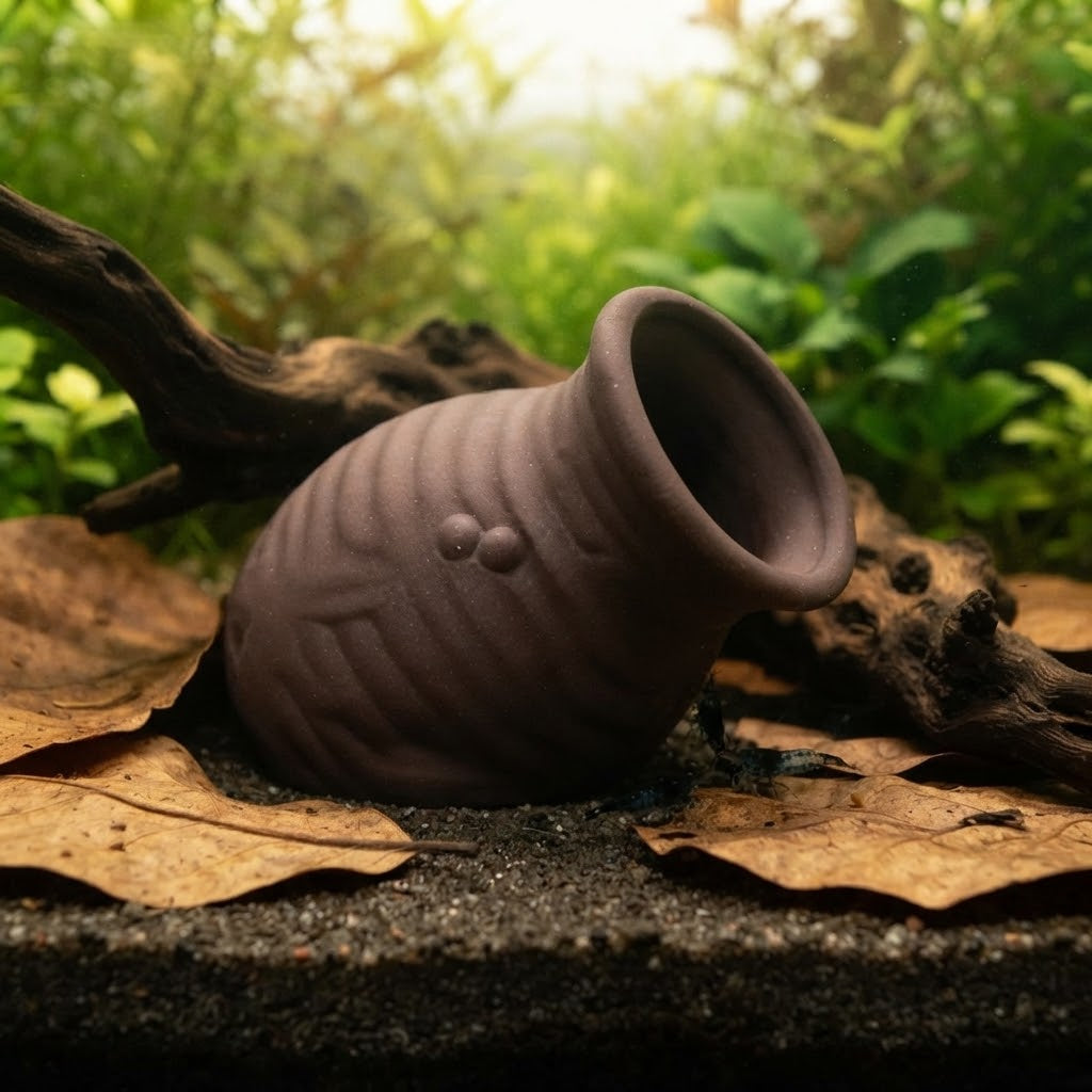 Purple Clay Ceramic Breeding Pot Hide for Aquarium | Shrimp & Fish Hiding Cave Tank Décor, Breeding & Display Pot