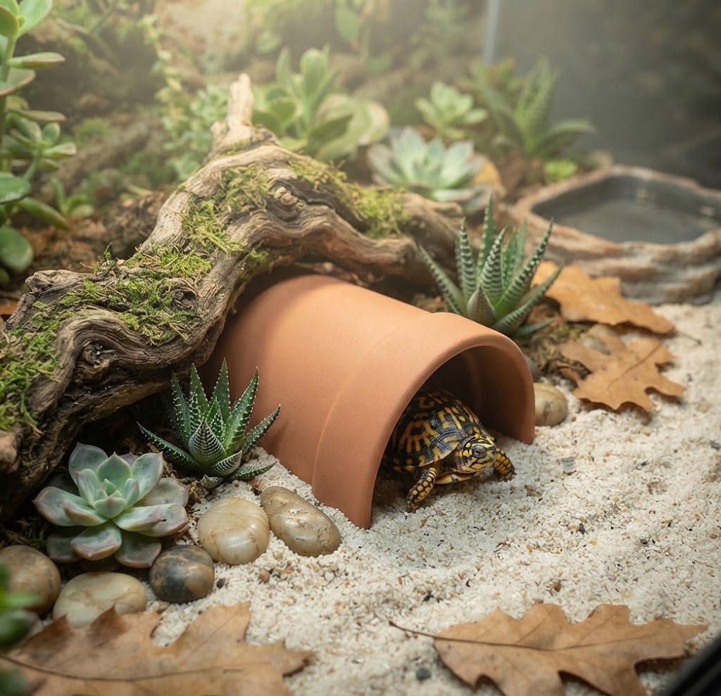 Ceramic Tile Turtle Hide Cave & Basking Ramp | Reptile & Fish Hiding House for Terrapin, Tortoise & Aquarium Décor