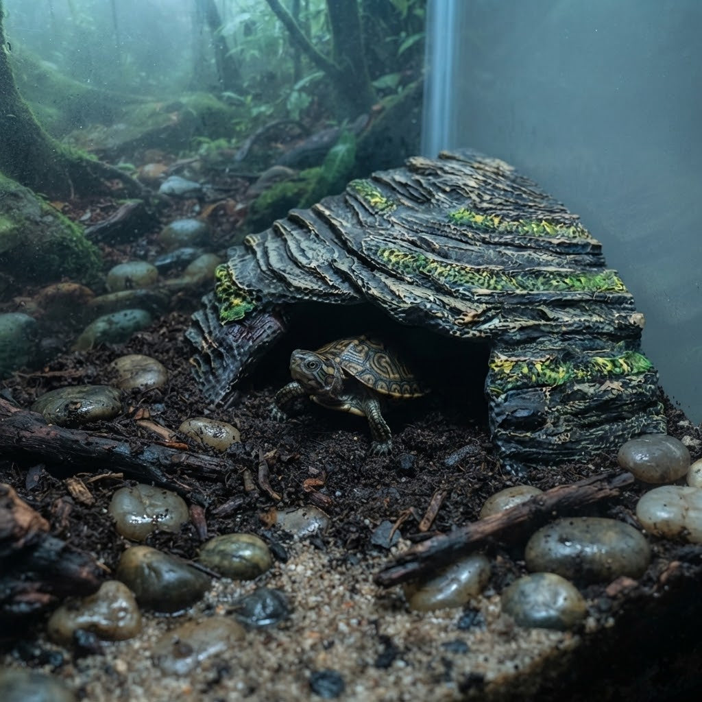 Resin Turtle Basking Platform & Hide Cave | Reptile Dock with Hiding Hole for Turtle Tank, Aquarium & Terrarium Décor